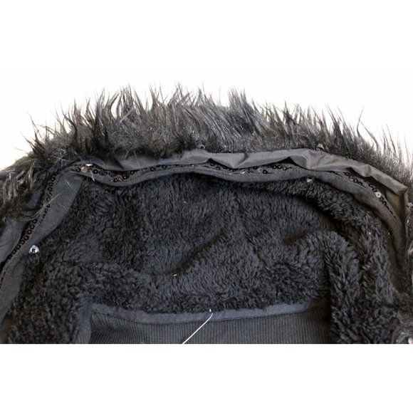 NWT Aeropostale Jrs Sz M Black Sequin Insulated Vest Removeable Faux Fur Trim - Picture 5 of 10